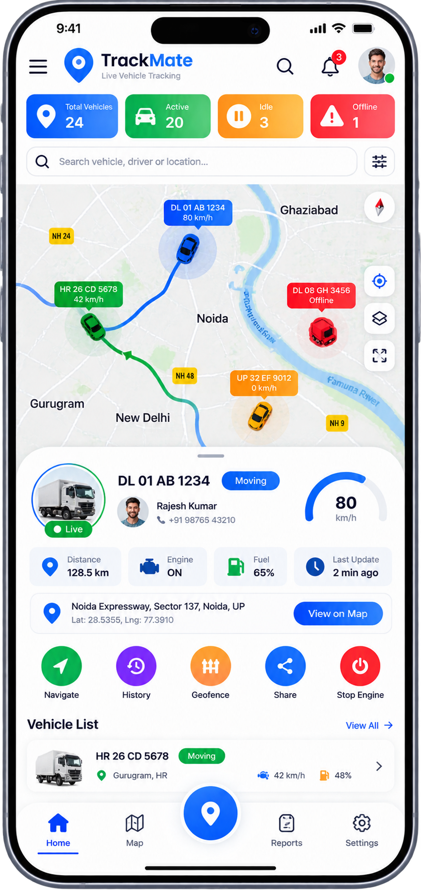 Live Vehicle Tracking App